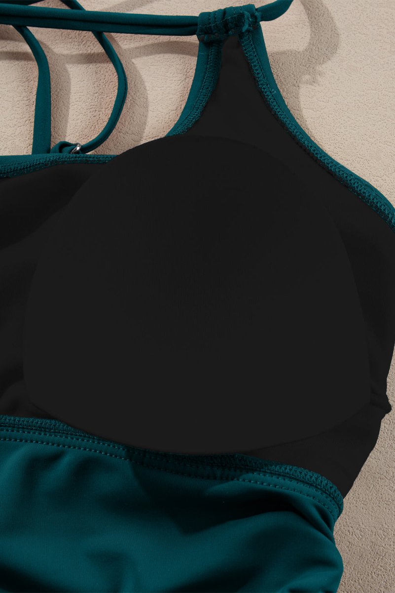 Sea Green Floral Print Drawstring Tankini Set with Tummy Control - Love Salve